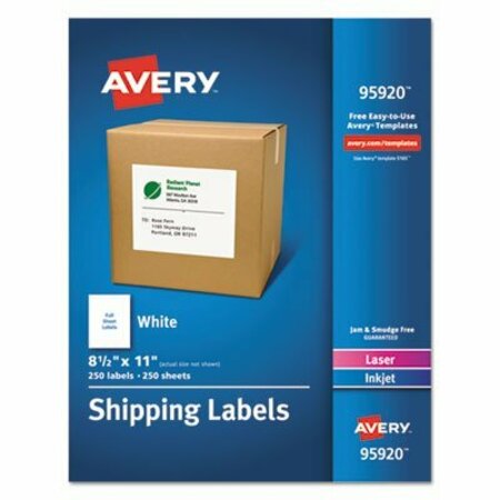 AVERY DENNISON Avery, WHITE SHIPPING LABELS-BULK PACKS, INKJET/LASER PRINTERS, 8.5 X 11, WHITE, 250PK 95920